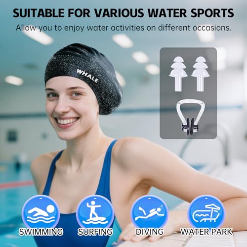 WHALE Extra Large Swim Cap Designed for Men and Women with Thick, Long Hair, Hair Extensions Or Afro-Textured Hair Long-Hair Swim Cap Highly Waterproof to Keep Hair Dry