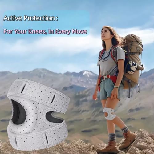 Knee Brace for Women Men Adjustable Knee Support with Side Stabilizers, Patella Gel Pads & Upgraded Silicone Anti-Slip Strip -Patella Knee Brace for Meniscus Tear, Knee Pain, Arthritis, Injury Recovery, Running, Workout (Gray 2 Pcs)