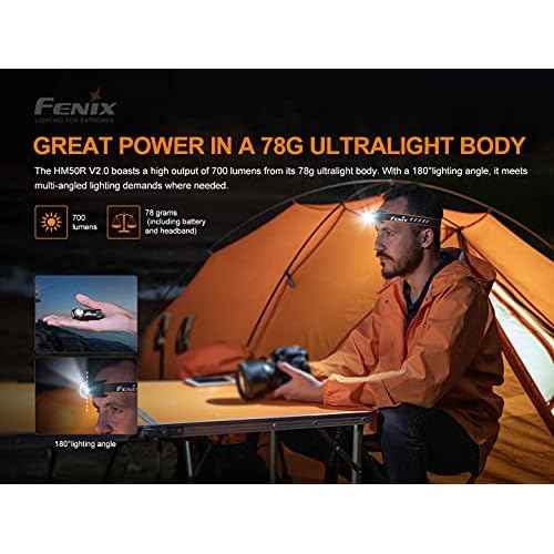 Fenix Power Bundle HM50R v2.0 Headlamp Bundle with 2X ARB-L16, 700 Lumen USB-C Rechargeable, Lightweight with Red Light and Lumentac Organizer