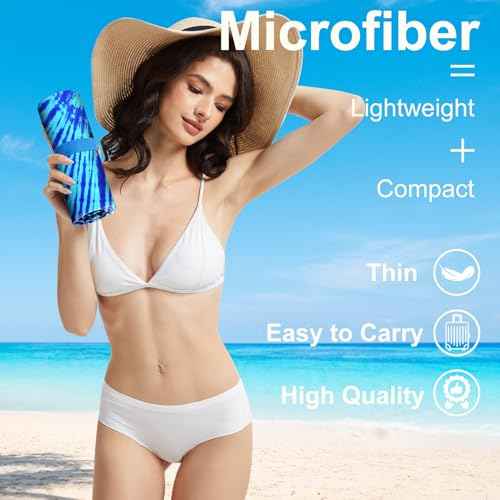 Genovega Microfiber Lightweight Thin Beach Towel Compact Sandproof Clearance Towels Quick Dry Sand Free Swim Pool Camping Blanket Travel Essentials Accessories Vacation Women Men Adults Blue Vortex