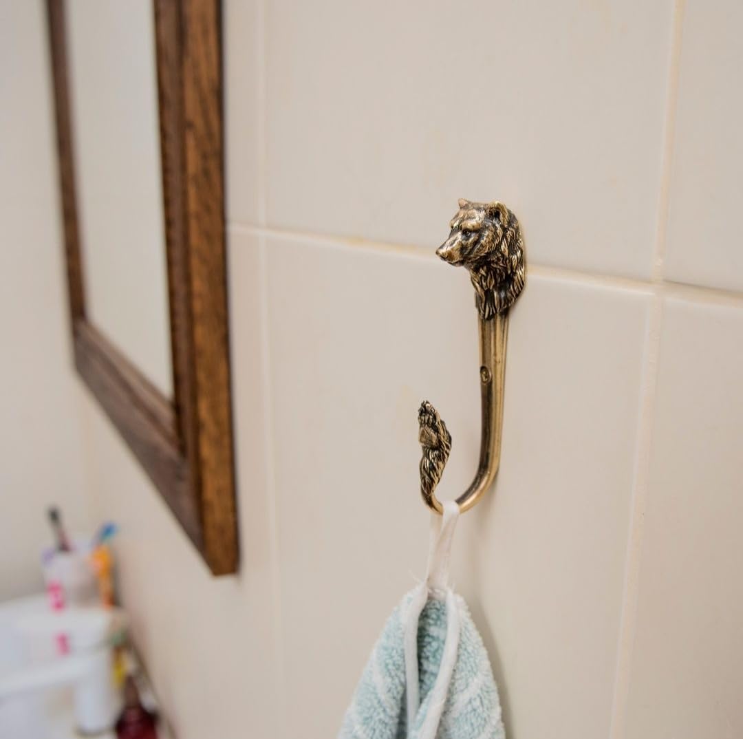 TUTURA LUTSS Bear (Paw) Decorative Hanging Brass Metal Wall Hook. Handmade. for Living Room Bathroom Badroom Kids Room. Rack Hangers. Home Interior Design