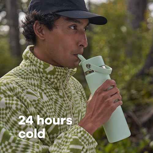 Hydro Flask Water Bottle - Insulated Stainless Steel - Wide Mouth Flex Straw Lid, Non Spill, Leakproof and Refillable in 32 Oz Tonal Trillium