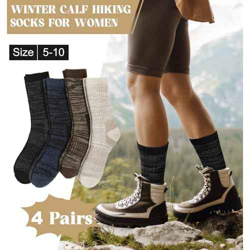 Justay 4 Pairs Merino Wool Socks for Women, Hiking Thermal Warm Winter Cozy Thick Boot Socks for Women Gifts