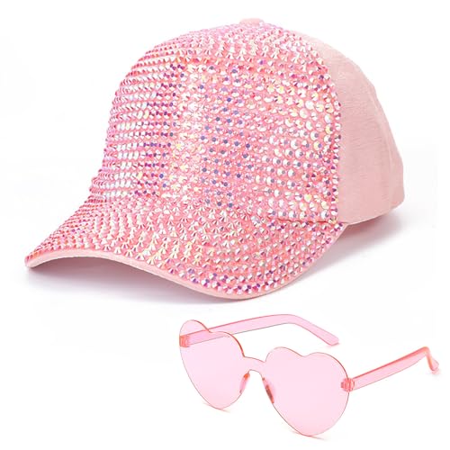 Bling Studded Shiny Rhinestones Crystals Baseball Cap, Sparkle Adjustable Ponytail Visor Cap Sun Hat for Women Men