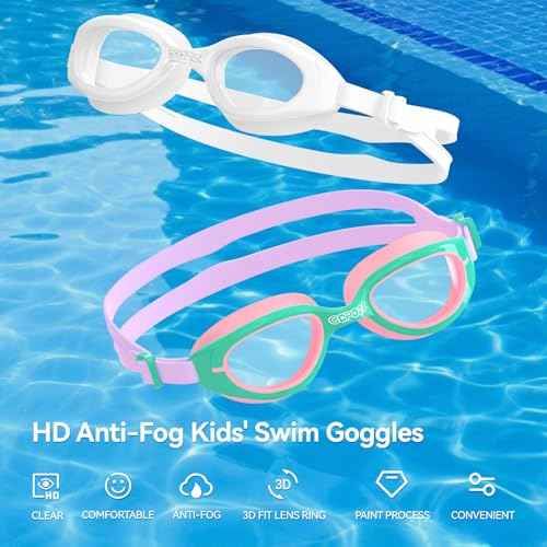 COPOZZ Kids Swim Goggles | Anti-Fog & HD | Comfy 3D Fit | Durable Unisex-Child Swimming Goggles for Boys & Girls Ages 3-14