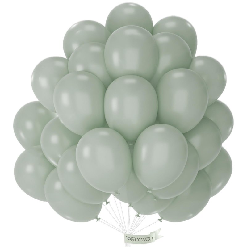 PartyWoo Dusty Green Balloons 50pcs 12 Inch Sage Olive Eucalyptus Green Boho Neutral Latex Helium Balloons for Baby Shower Wedding Jungle Woodland Themed Birthday Party Decorations Green-F59