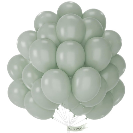 PartyWoo Dusty Green Balloons 50pcs 12 Inch Sage Olive Eucalyptus Green Boho Neutral Latex Helium Balloons for Baby Shower Wedding Jungle Woodland Themed Birthday Party Decorations Green-F59