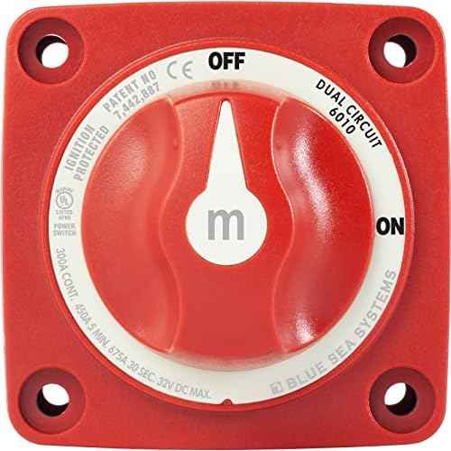 Blue Sea Systems 6010 m-Series Mini Battery Switch, 300A, 32V DC Dual Circuit, Red
