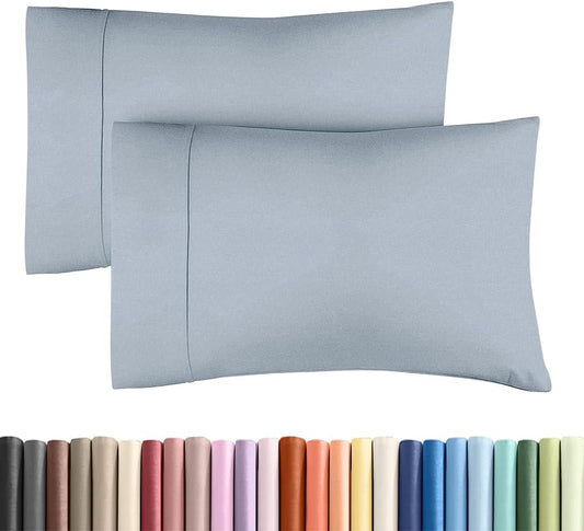 Standard Pillow Cases Set of 2 | Ultra-Soft Hotel Quality Covers - Comfy, Wrinkle-Free & Stain Resistant - Heathered Blue