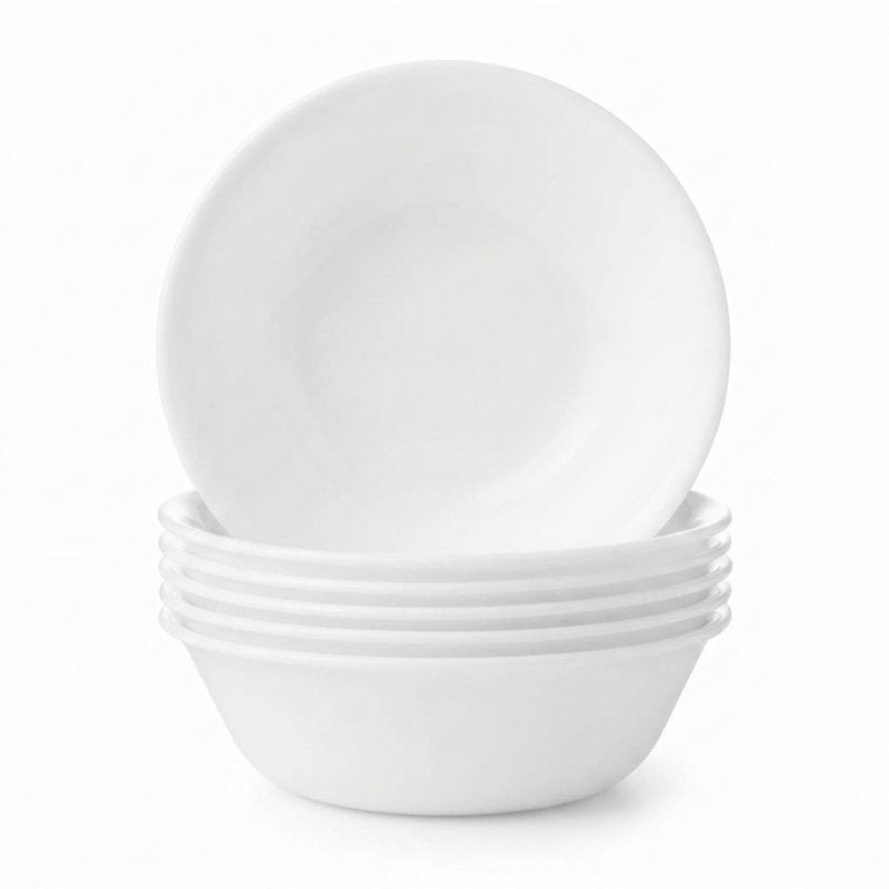 Corelle Vitrelle 6-Piece Soup/Cereal Bowl Set Triple Layer Glass and Chip Resistant, 18-Oz Lightweight Round Bowls, Winter Frost White