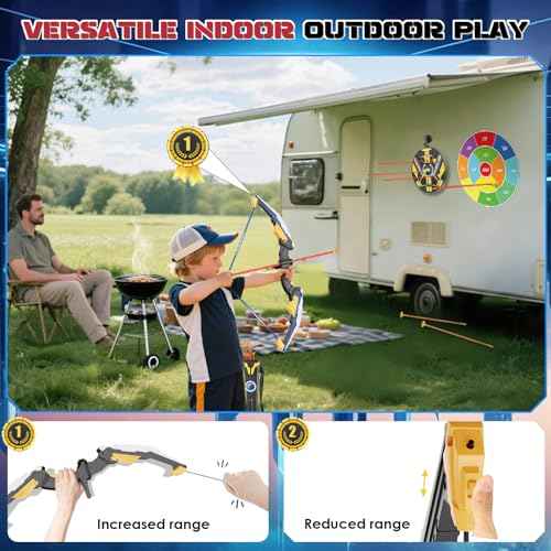 Kids Bow and Arrow Set LED Light Up Archery Set with 10 Suction Cup Arrows, 2 Archery Targets Indoor Outdoor Games for Kids Ages 4-8 8-12 Birthday Gifts Toys for 5 6 7 8 9 10 11 12 Year Old Boys Girls