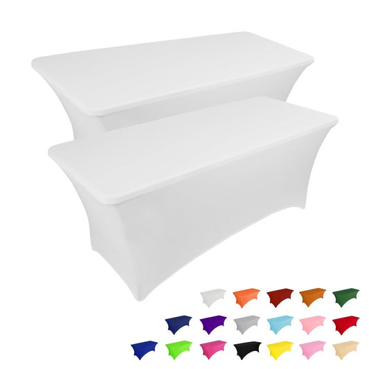 IVAPUPU 2 Pack 4FT Table Cloth for Rectangular Fitted Events Stretch White Table Covers Washable Cover Spandex Spring Tablecloth Protector for Party, Wedding, Cocktail, Banquet, Festival