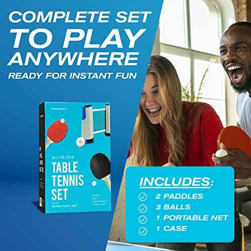 PRO SPIN All-in-One Ping Pong Set - Retractable Ping Pong Net for Any Table (72"), Ping Pong Paddles and Balls, Storage Case - Portable Table Tennis Family Games, Gifts for Boys & Girls