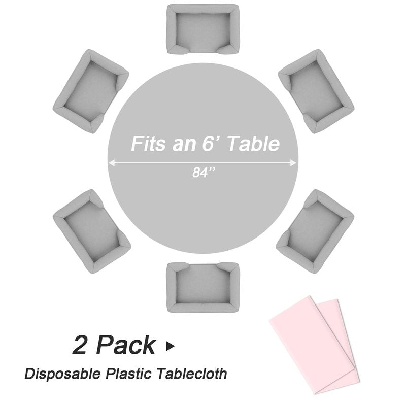 QIKSION Pink Round Tablecloth 2 Pack, 84 Inch Plastic Table Cloth Disposable for Parties
