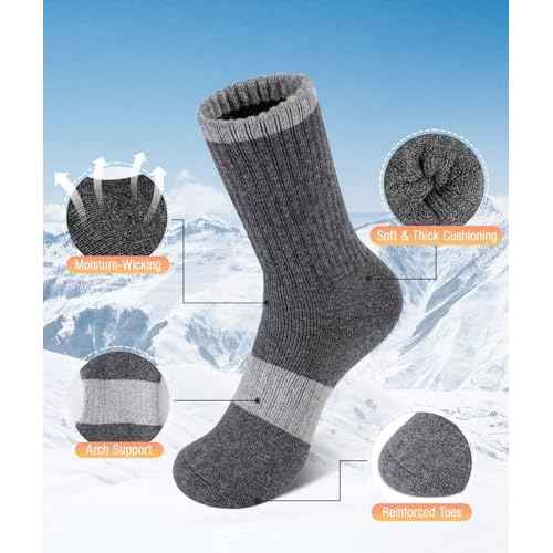 BESTENA 5 Pairs Merino Wool Socks for Women Hiking Socks Thermal Warm Winter Sock Women Crew Cushion Work Boot Outdoor Socks