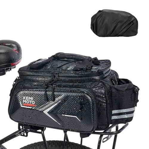 KEMIMOTO Hard Shell Bike Bag Rear Rack 20L Capacity, Carbon Leather Bicycle Trunk Bag with Waterproof Rain Cover for Grocery Shopping Commuter Cycling Trip (Upgraded Design)