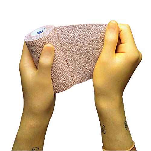 3M 1584 Health Care Coban Self-Adherent Wrap, Elastic, 5 yd. Length, 4" Width, Tan, Pack of 18