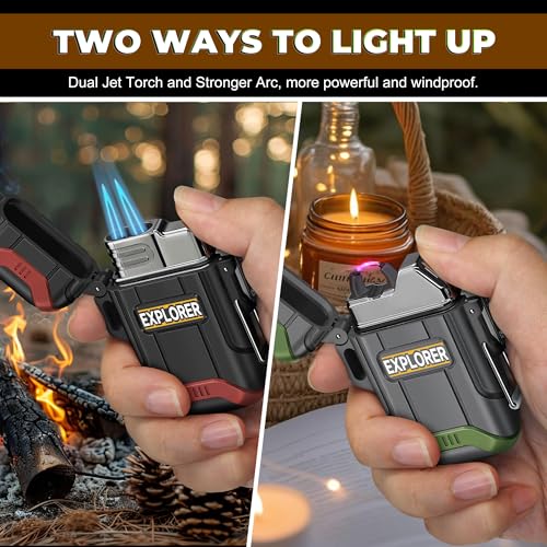 Lafagiet 2 Pack of USB-C Electric Lighter & Dual Torch Lighter Butane Gas refillable, Waterproof Windproof Lighters Multipack for Hiking, Camping, Outdoor Gear (NO Gas)