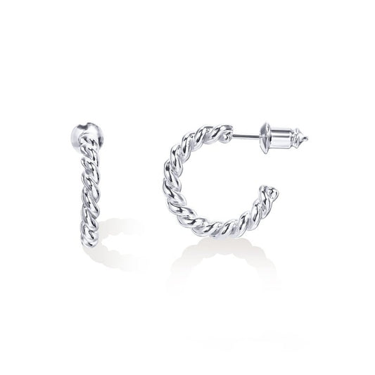 PAVOI 14K Gold Plated 2.5mm Twisted Rope Round Hoop Earrings (16 Millimeters, White Gold Plated)