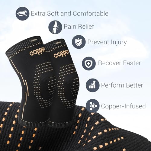 Copper Knee Braces for Men & Women ? Knee Compression Sleeves for Pain Relief, Arthritis, Sports and Recovery