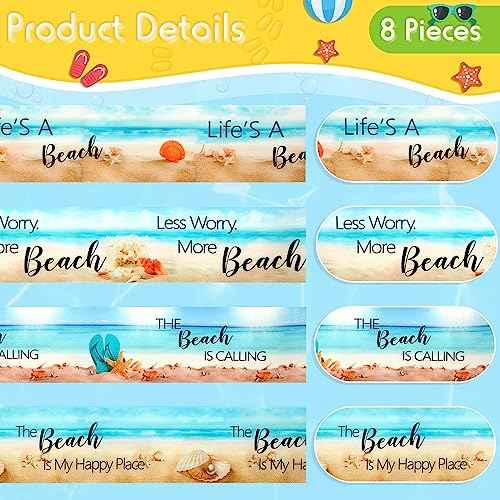 Boao 8 Pcs Large Towel Bands for Beach Chairs 15.75" x 1.97" Cruise Chairs Towel Bands Elastic Windproof Lounge Clips Strap Holder for Summer Pool Hawaiian Accessories Gifts (Beach)