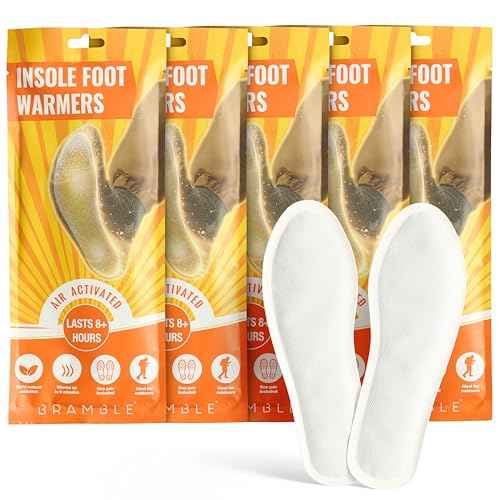 Bramble Insole Foot Warmers for Feet 5/15/30 Pair - Up to 10 Hours of Heat, All-Natural Odorless Air-Activated Warmers