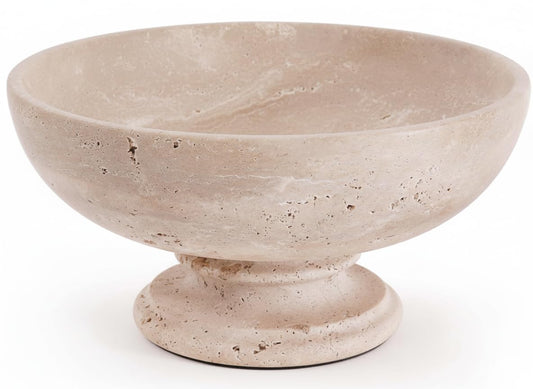 SPESHSTONES Marble Fruit Bowl for Kitchen Counter 10 Inch Handmade Travertine Serving Bowls for Dining Tables Centerpieces, Gifts & Home Decor, Candy Dish, Decorative Pedestal Bowl for Fruits Storage