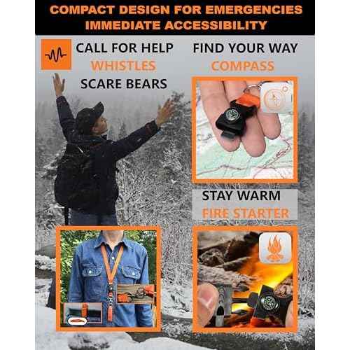 Hiking Whistle Safety Whistle with Compass, Fire Starter Survival Camping