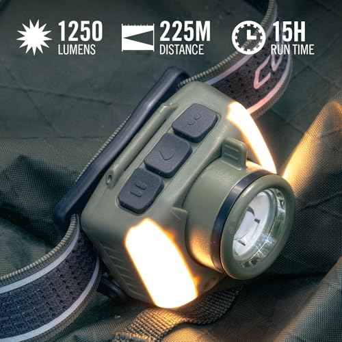 Coast FL97R Voice-Controlled 1200 Lumen Rechargeable LED Headlamp with Pure Beam¢ç Spot & Flood, ARC Lighting, Red & Green Color Modes, Glide Focus¢â Radial Arm Dial and USB-C Charge Port, Desert