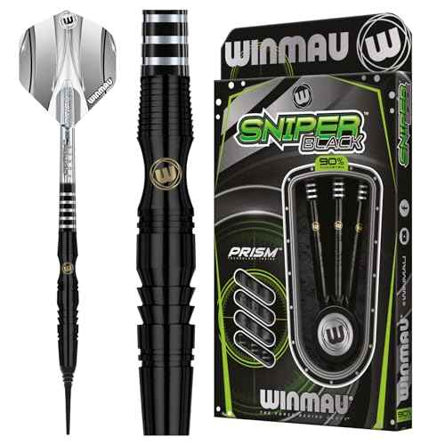 Winmau Sniper Black Professional Tungsten Darts Set with Flights and Stems (Shafts)