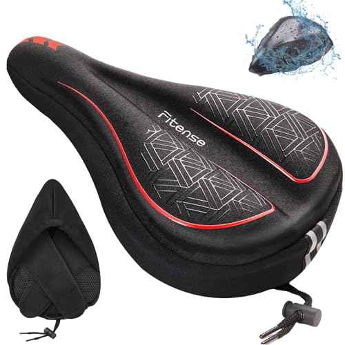 Bike Seat Cushion, Gel Padded Bike Seat Cover for Men Women, Extra Soft Exercise Bicycle Cushion Fit for Peloton, Spin Stationary Exercise, Cycling Bike with Adjustable Vel-co Secure