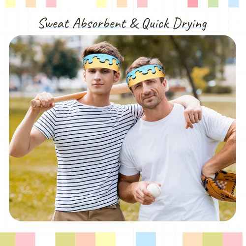 Ice Cream Headband Baseball Athletic Sweatband Moisture Wicking Workout Hairband Breathable Soft Elastic Sweatband for Men Women Keeps Head Fresh Clean Suitable Sizes Teenagers Adults