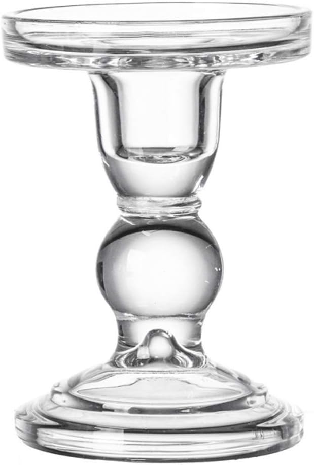 Teensery Glass Candle Holder - Clear Pillar Stand for Home & Wedding Decor | 3.5" Height