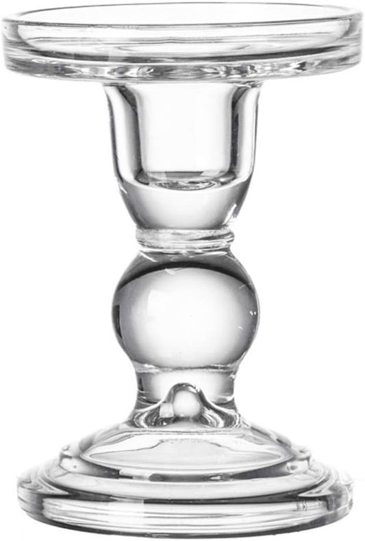 Teensery Glass Candle Holder - Clear Pillar Stand for Home & Wedding Decor | 3.5" Height