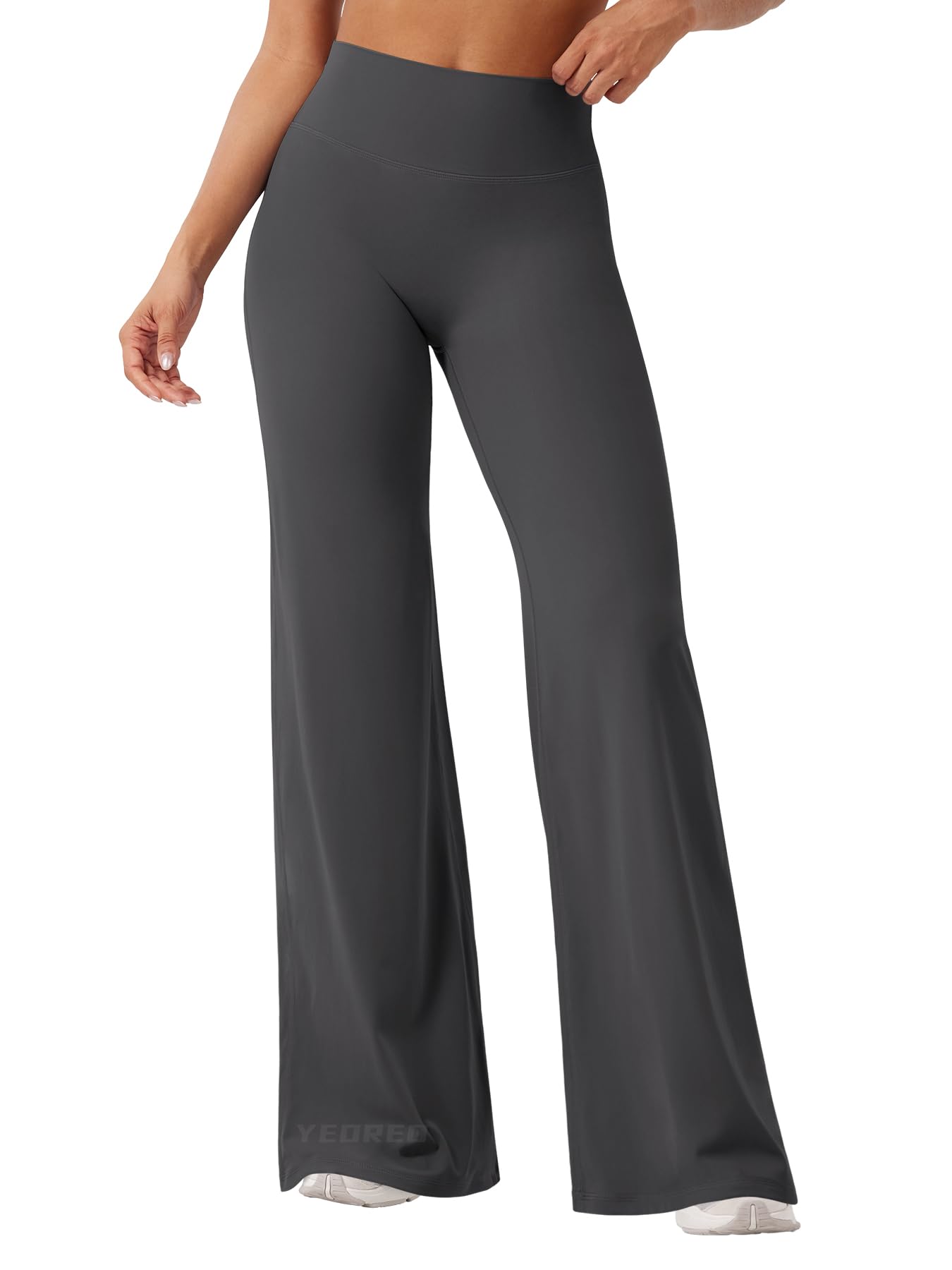 YEOREO Workout Leggings Womens No Front Seam Straight Leggings 33" High Waist Buttery Eddiy Gym Yoga Pants Dark Gray M