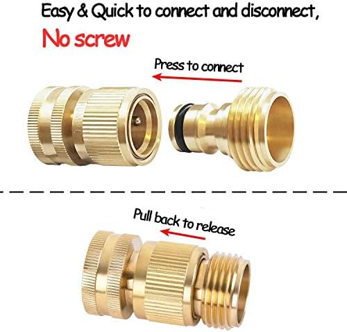 HQMPC Garden Hose Quick Connect - Solid Brass Fittings for Easy Water Hose Connection | 3/4 Inch GHT (2 Sets)