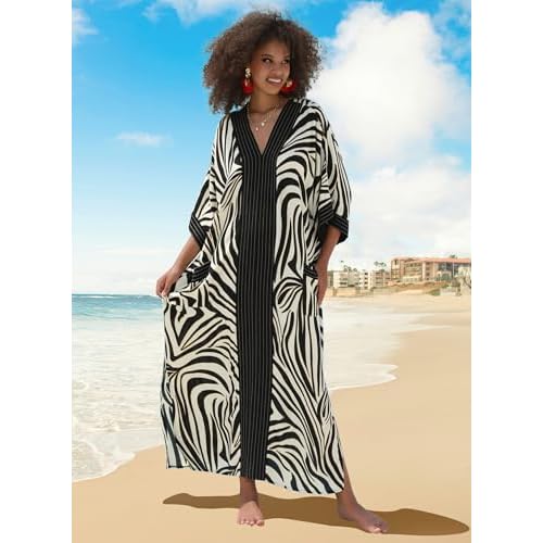 Plus Size Kaftan Dresses for Women Beach Cover Ups Swimwear with V-Neck Lightweight Caftans for Vacation Dress