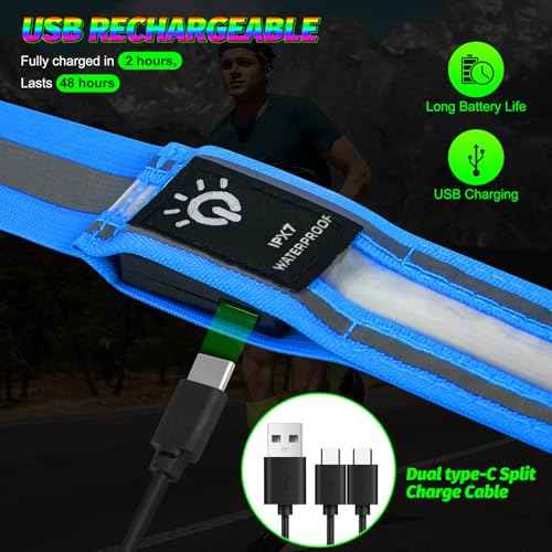 LED Running Gear High Visibility Reflective Belt Sash, Adjustable Night Walking Safety Gear, Rechargeable Light Up Running Reflective Belt for Runners Walkers Men Women