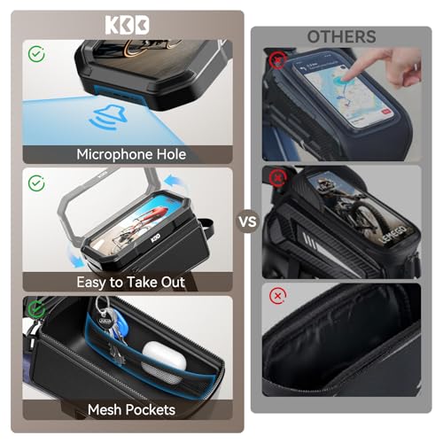 KDD Bike Front Frame Bag with Waterproof Phone Holder, Mountain Cycling Storage Pouch, Handlebar Bag with Phone Mount, Bicycle Accessories for Top Tube, Fit for iPhone 17 Pro Max, Cellphone Under 7''