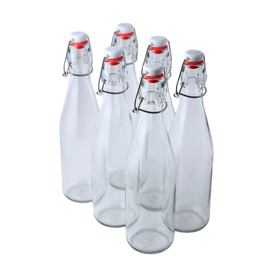 FastRack Swing Top Glass Bottles |16 oz – Pack of 6 | Clear, Flip Top Glass Bottles for Home Brewing, Carbonated Drinks, Kombucha, Fermentation, Water | Food Grade – ECO Friendly