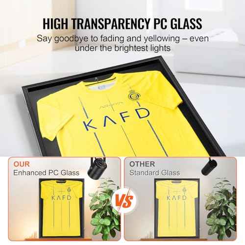 VEVOR Jersey Display Frame Case, 24 x 32 x 1.5 in, Large Lockable Sport Jersey Shadow Box with 98% UV Protection PC Glass and Hangers, for Baseball Basketball Football Hockey Shirt and Uniform, Black