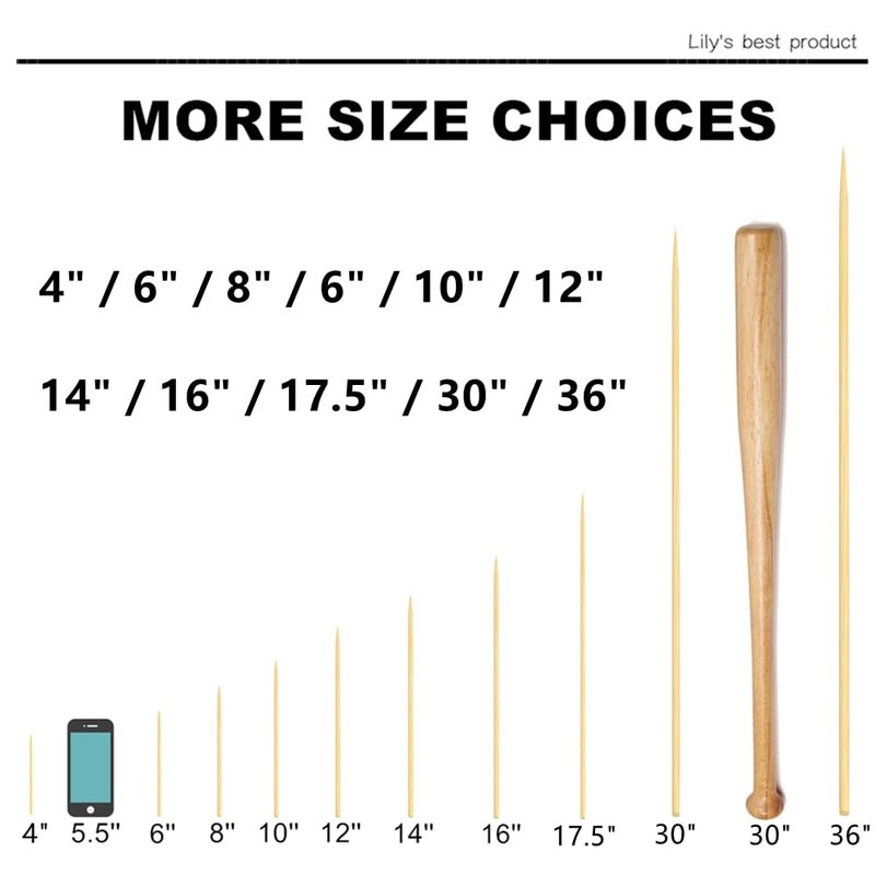 8" Natural Bamboo Skewers for BBQ，Appetiser，Fruit，Cocktail，Kabob，Chocolate Fountain，Grilling，Barbecue，Kitchen，Crafting and Party. Φ=4mm, More Size Choices 6"/10"/12"/14"/16"/17.5"/30"/36"(1000 PCS)
