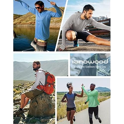 isnowood Sun Shirt UPF 50+ Men's Fishing Long Sleeve Hooded Rash Guard Hiking Swimming Running UV Protection Hoodie