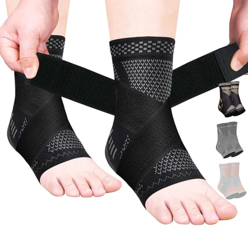 JIUFENTIAN Ankle Brace for Women an Men Adjustable Compression Sleeve (Pair)-Ankle Support Heel Brace for Achilles Tendonitis, Plantar Fasciitis-Eases Swelling and Sprained Ankle(Grey,Large)