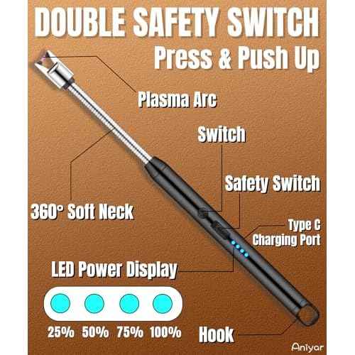 Christmas Stocking Stuffers - 3 Pack Electric Lighter with 360¡Æ Flexible Neck & LED Display, Birthday Gifts for Women Mom Men Wife, Rechargeable USB Arc Long Candle Lighters for Candle Camping BBQ