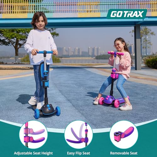Gotrax KS3 Pro Folding Kick Scooter for Kids, One Key Removable Seat & 3 Extra Wide PU Light-Up Wheels and Anti-Slip Deck, Adjustable Height Handlebar and Lean-to-Steer Scooter for Children Aged 2-8