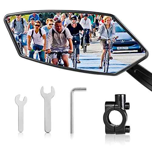 Bike Mirror Handlebar Mount 360¡Æ Adjustable, Wide Rear View Mirror Bicycle Mirrors for Handlebars with Scratch Resistant Glass, Bike Rear View Mirror for Scooter, Motorcycle, Bike Accessory Left
