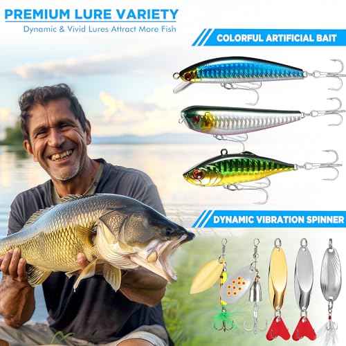 PLUSINNO Fishing Lures, 137Pcs Tackle Box with Tackle Included, Crankbaits, Spoon, Hooks, Weights & Other Accessories, Fishing Bait Lure Gear Kit Gift for Men Bass Freshwater