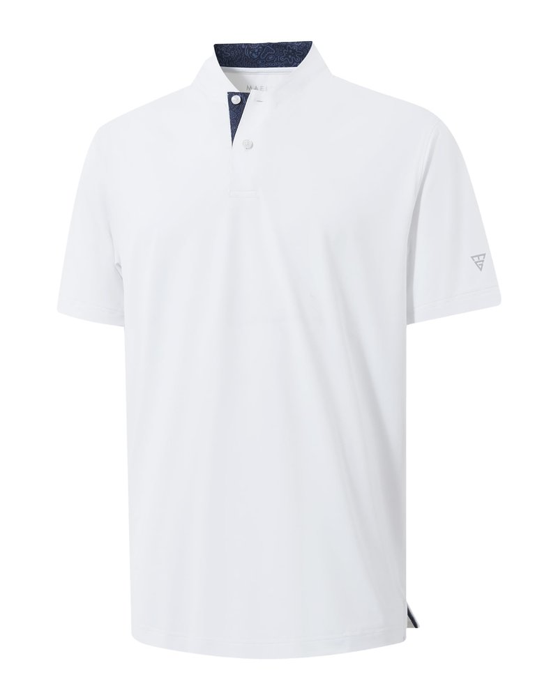 M MAELREG Henley Shirts for Men Lightweight Dry Fit Breathable Performance Athletic Collarless Mens Golf Shirt White