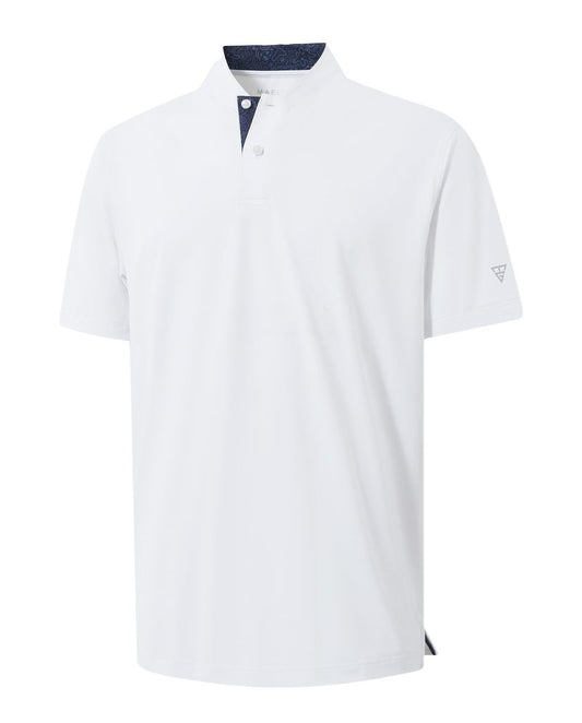 M MAELREG Henley Shirts for Men Lightweight Dry Fit Breathable Performance Athletic Collarless Mens Golf Shirt White